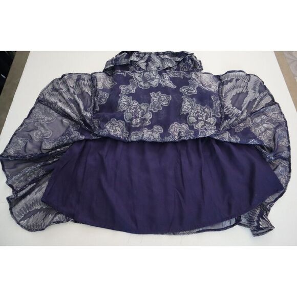 Free People OB2175796 Women Sz XS Navy Metallic Ruffle Gardenia Mini Dress - Picture 10 of 13